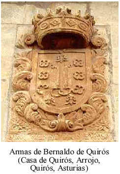 Blasón de los Bernaldo de Quirós en su casa de Arrojo (Quirós, Asturias). Las flores de lis son de Bernaldo; las llaves, de Quirós; y los luneles, parece que de Somonte 