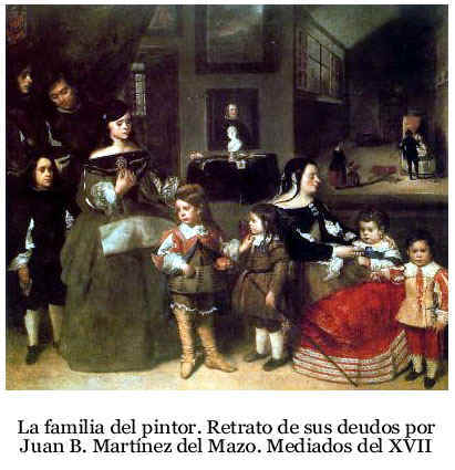 La familia del pintor. Óleo sobre lienzo de Juan Bautista Martínez del Mazo (c. 1612-1667). Kunsthistorisches Museum de Viena. Pulsa encima para ampliar la información sobre la familia