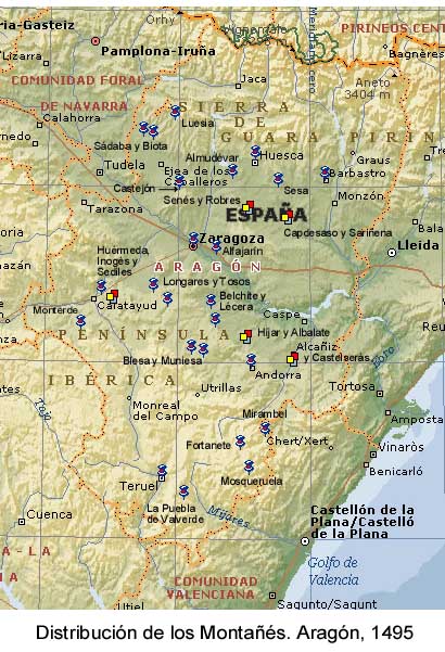 Repartición de los Montañés por el reino de Aragón, según el censo de 1495
