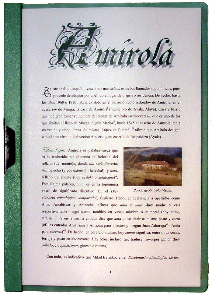 Cover of Amrola Basque Surname