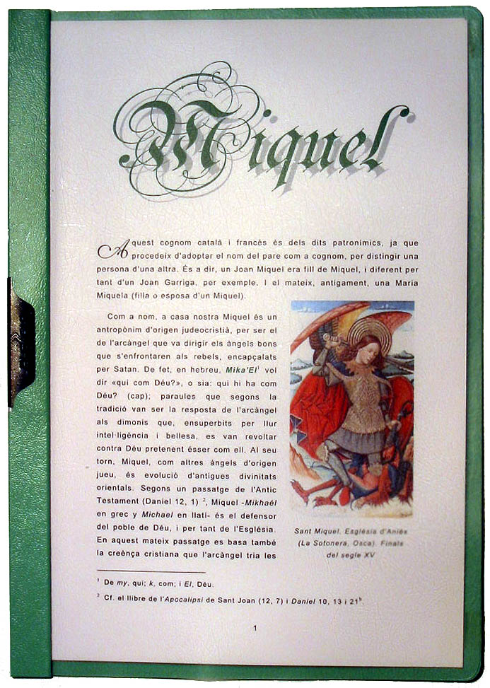 Portada en cataln del apellido Miquel